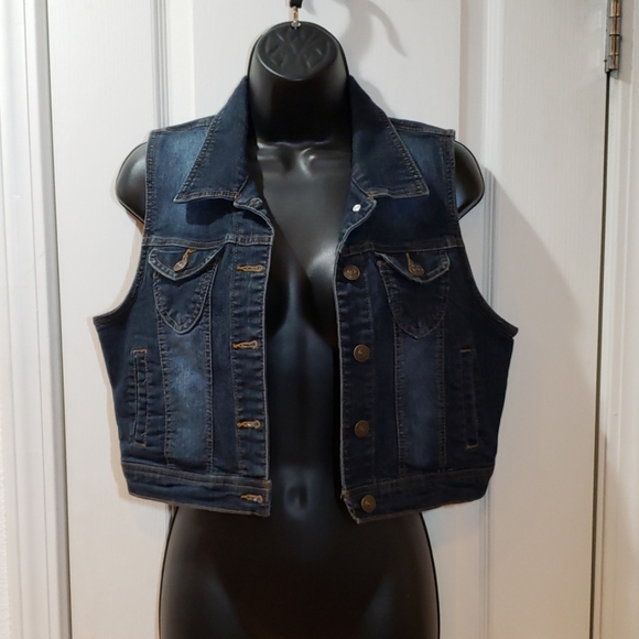 C'est Toi Tops - Blue Dark Wash Denim Vest L